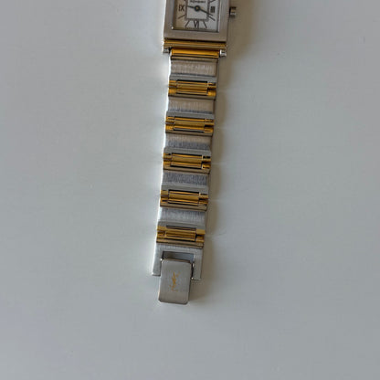 Yves Saint Laurent 1990s Square Dial Two-Tone Gold-Plated Watch