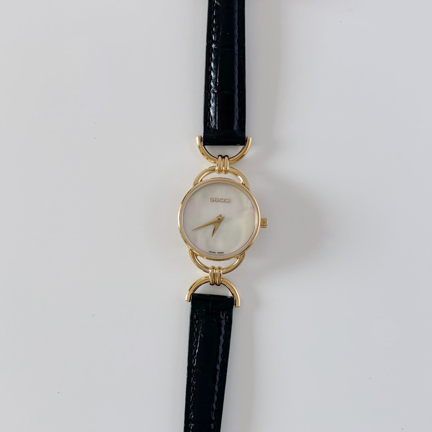 Gucci 1990s Seashell Dial Horsebit Gold Plated Watch