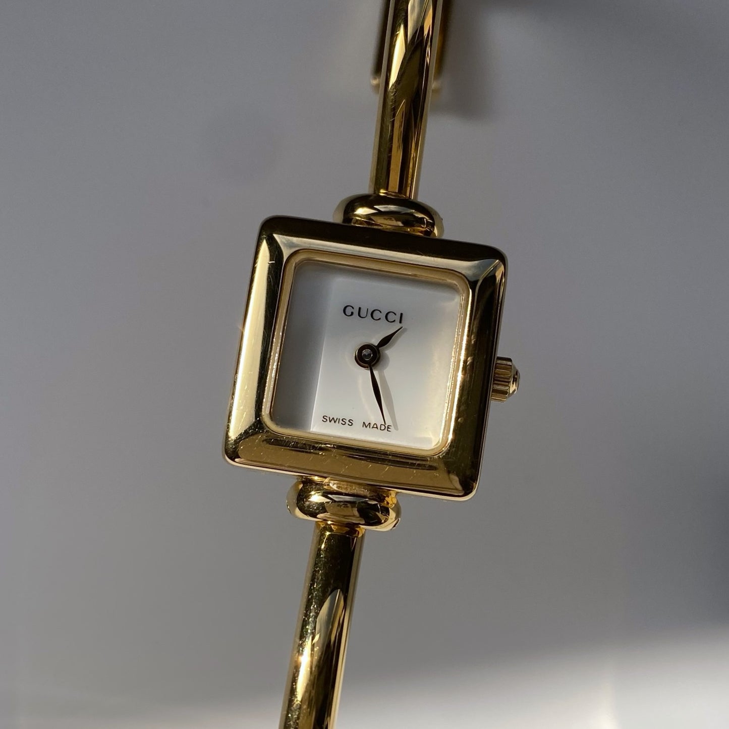 Gucci 1990s Square Dial Gold Plated Bangle Watch