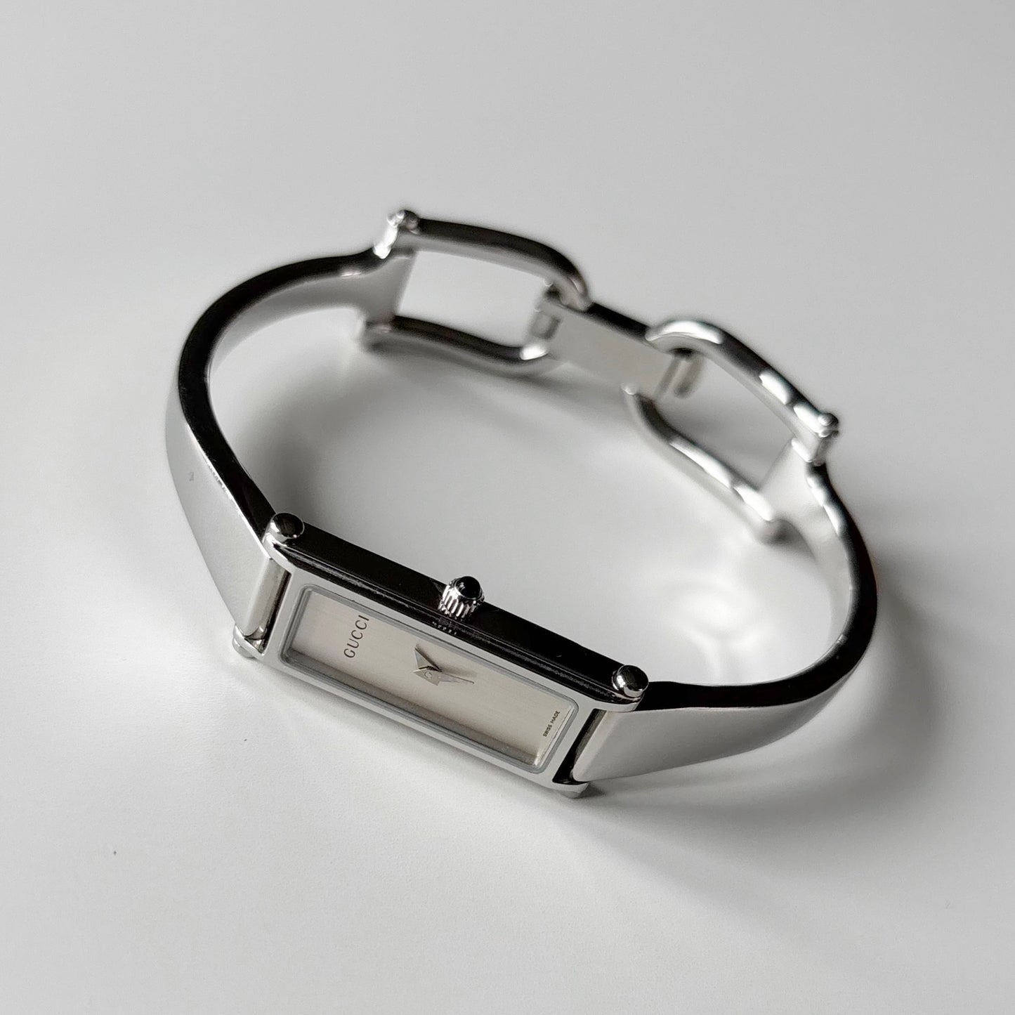 Gucci 1990s Rectangular Dial Stainless steel Bangle Watch
