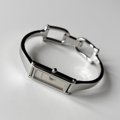 Gucci 1990s Rectangular Dial Stainless steel Bangle Watch