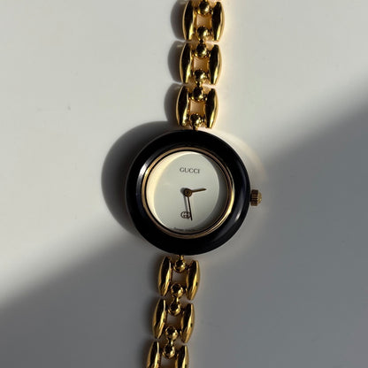 Gucci 1990s Interchangeable Bezel Gold Plated Watch with 6 bezels. case (160mm)