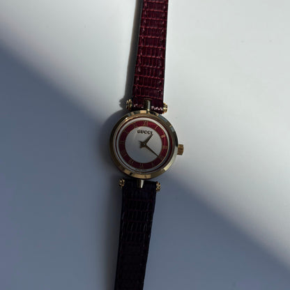 Gucci 1990s Round Dial Red Gold Plated Watch