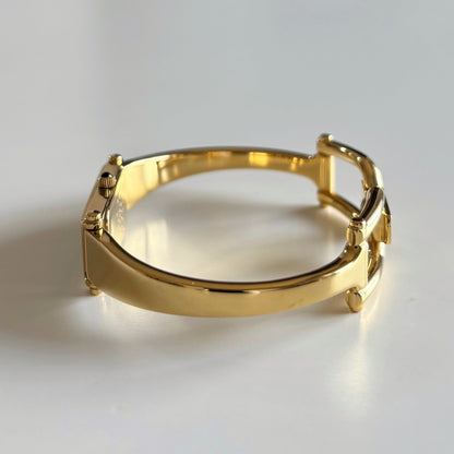 Gucci 1990s Seashell Dial Rectangular Gold Plated Bangle Watch