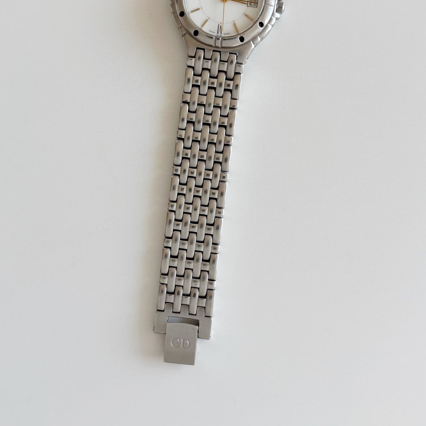 Dior 1990s Date Round Dial Silver Watch