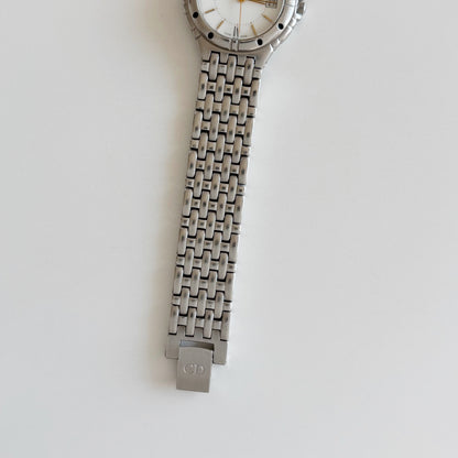 Dior 1990s Date Round Dial Silver Watch