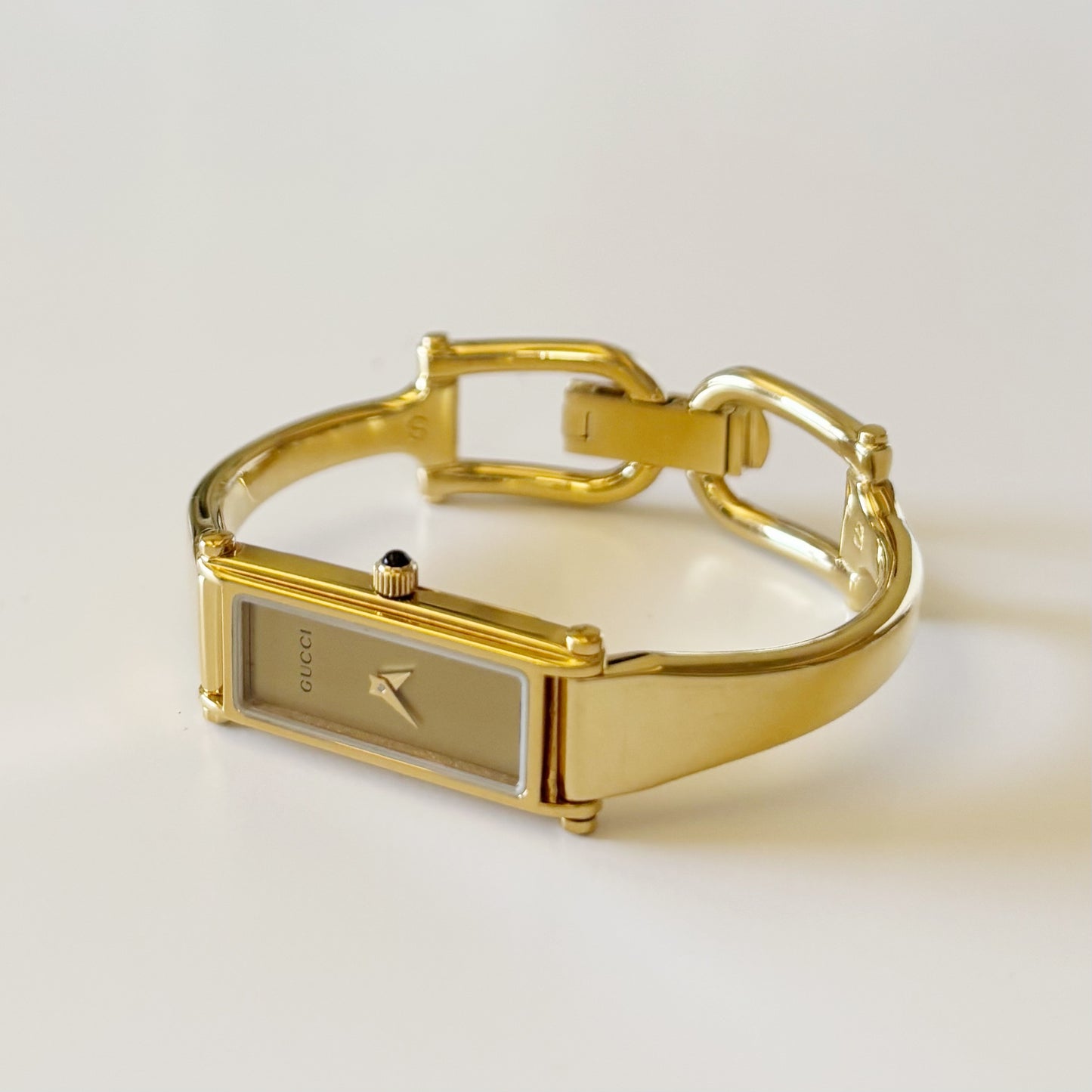 Gucci 1990s Gold Dial Gold Plated Bangle Watch (Small)