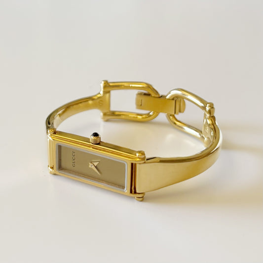 Gucci 1990s Gold Dial Gold Plated Bangle Watch (Small)