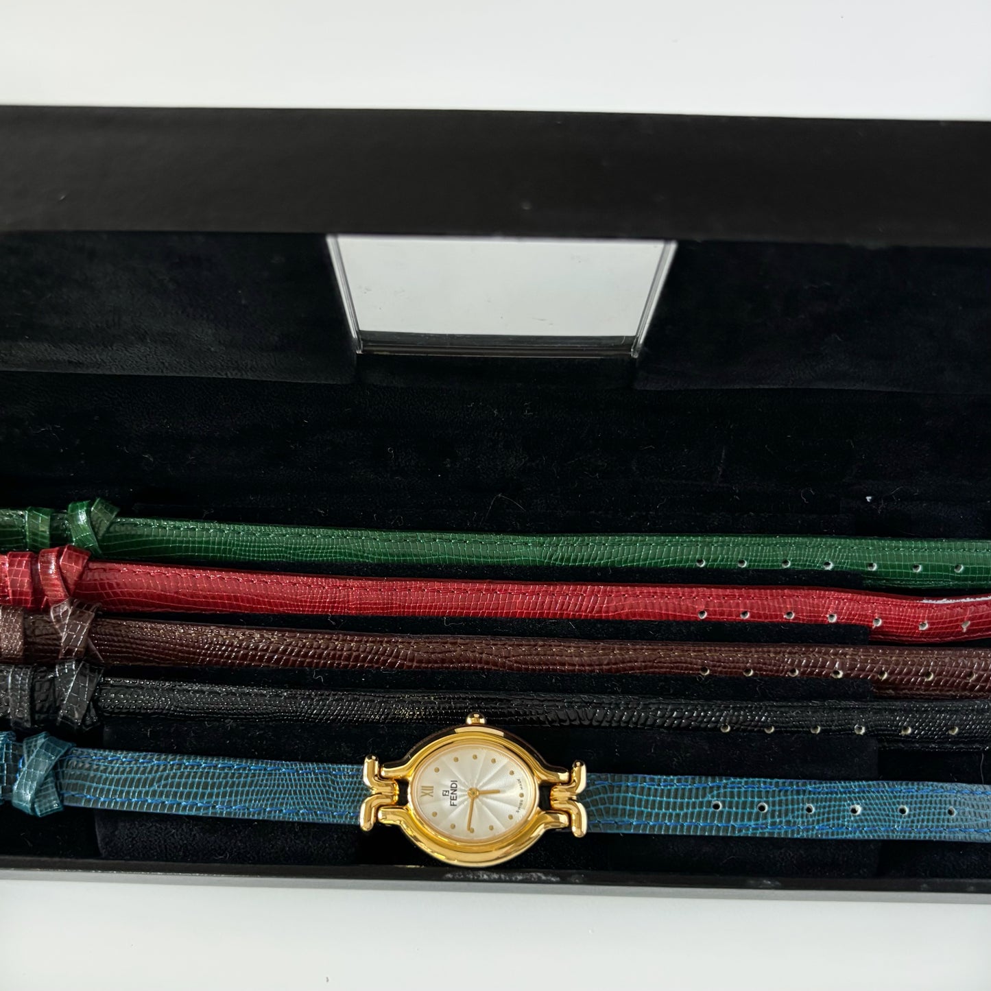 Fendi 1990s Interchangeable Strap Gold Plated Watch with 5 straps, case