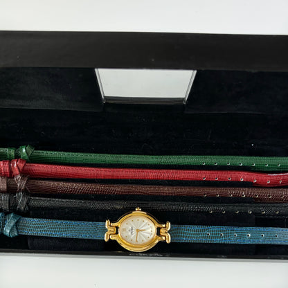 Fendi 1990s Interchangeable Strap Gold Plated Watch with 5 straps, case