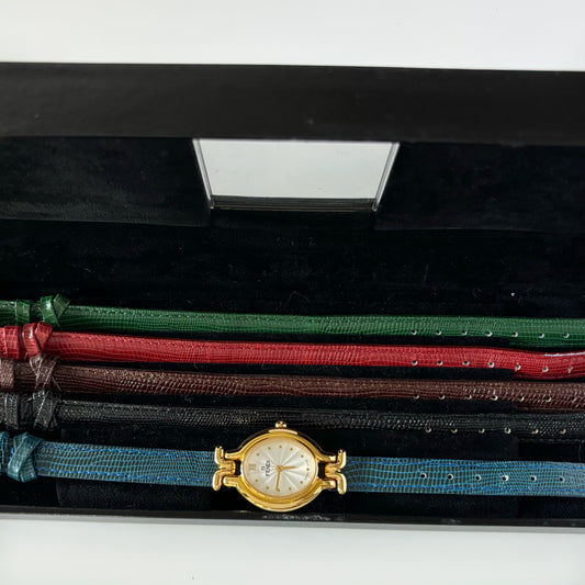 Fendi 1990s Interchangeable Strap Gold Plated Watch with 5 straps, case