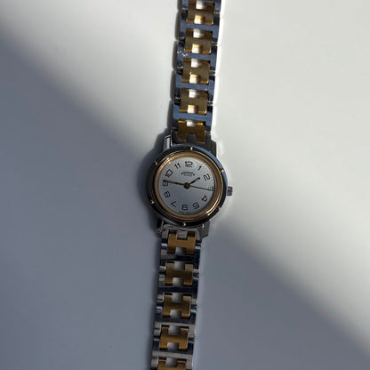 Hermes Early 2000s Clipper White Round Dial Two Tone Watch