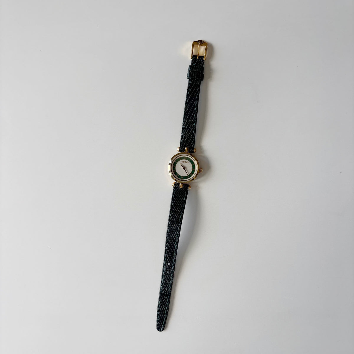 Gucci 1990s Round Dial Cherry Green Gold-Plated Watch