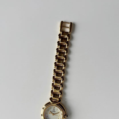 Fendi 1990s Seashell Round Dial Gold Plated Watch