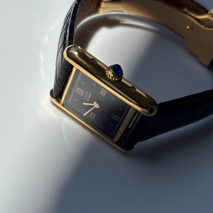 Cartier 1990s Must de Tank Black Dial Watch (SM)