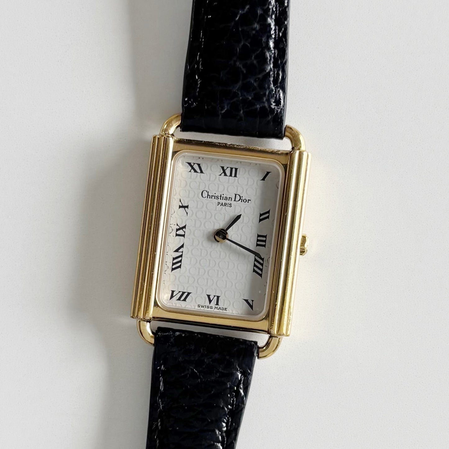 Dior 1990s Tank CD Logo Gold Plated Watch