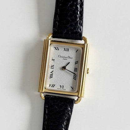 Dior 1990s Tank CD Logo Gold Plated Watch