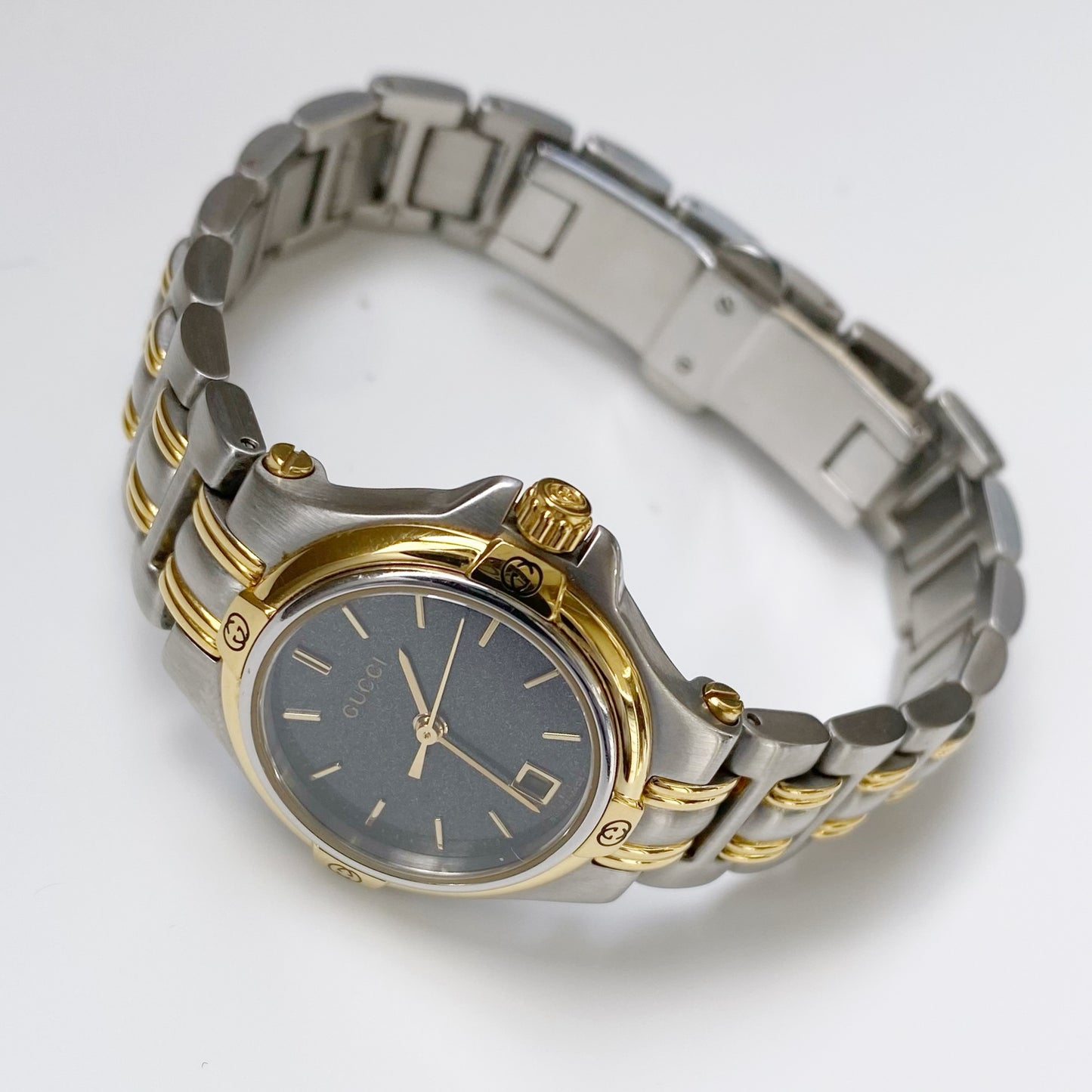 Gucci 1990s Date Black Dial Two Tone Watch