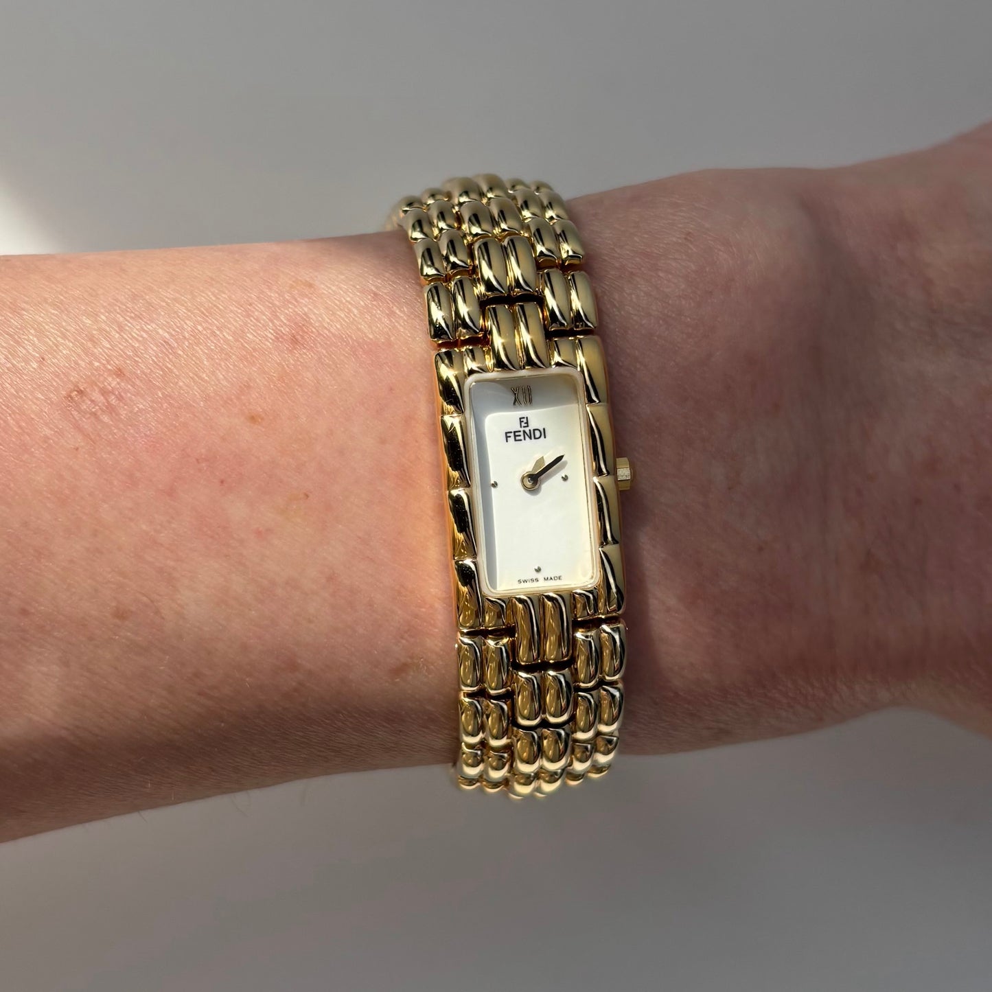 Fendi 1990s Rectangular Dial Gold Plated Watch