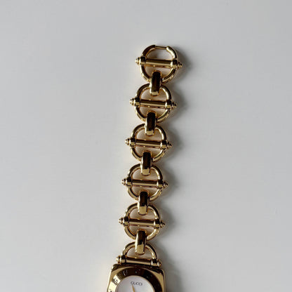 Gucci 1990s Seashell Dial Horsebit Gold Plated Watch