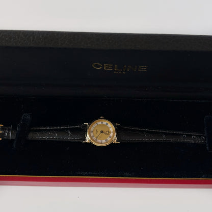 Celine 1980s Seashell Round Dial Gold Plated Watch