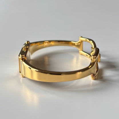 Gucci 1990s Seashell Rectangular Dial Gold Plated Bangle Watch