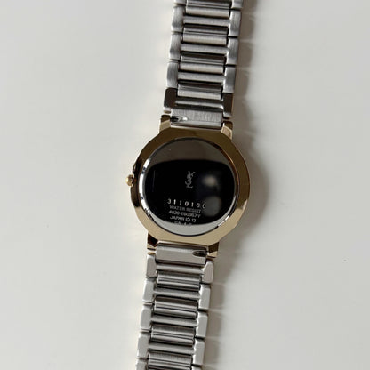 Yves Saint Laurent 1990s Cream Round Dial Two Tone Watch (Large)