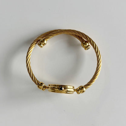 Gucci 1990s Black Dial Gold Plated Cable Band Bangle Watch