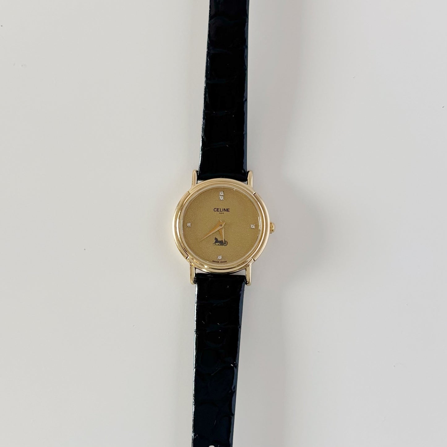 Celine 1990s Round Dial Gold Plated Watch