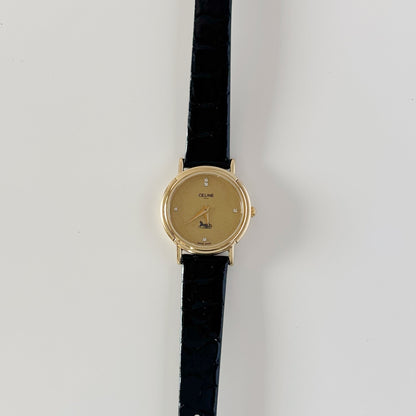 Celine 1990s Round Dial Gold Plated Watch