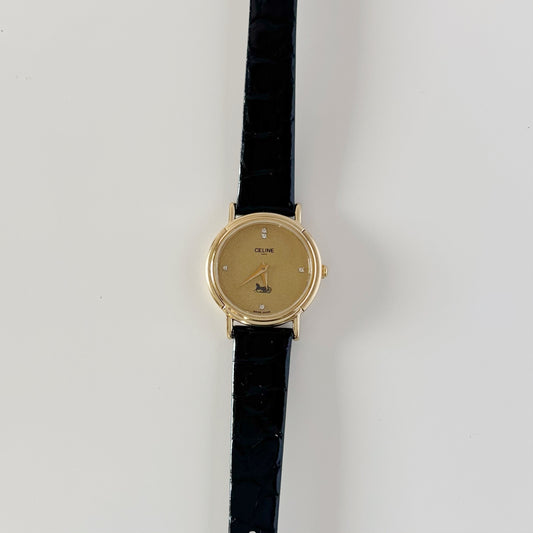 Celine 1990s Round Dial Gold Plated Watch