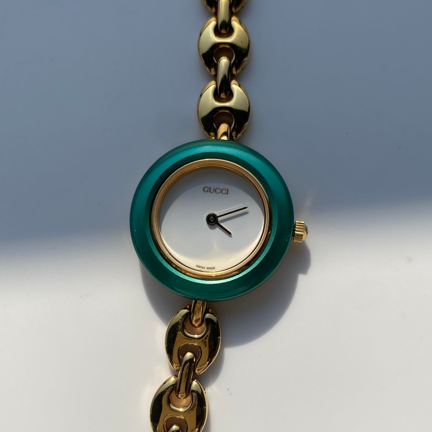 Gucci 1990s Interchangeable Bezel Gold Plated Watch with  6 bezels, case (167mm)