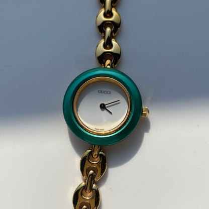 Gucci 1990s Interchangeable Bezel Gold Plated Watch with  6 bezels, case (167mm)