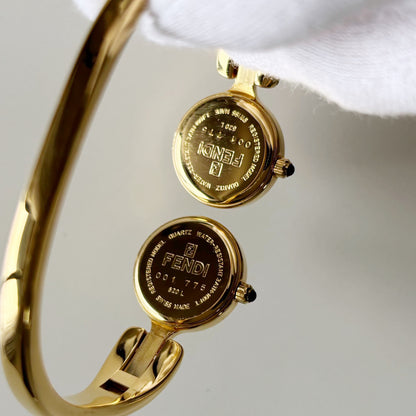 Fendi 1990s Seashell Dial Two Time Zone Gold Plated Bangle Watch