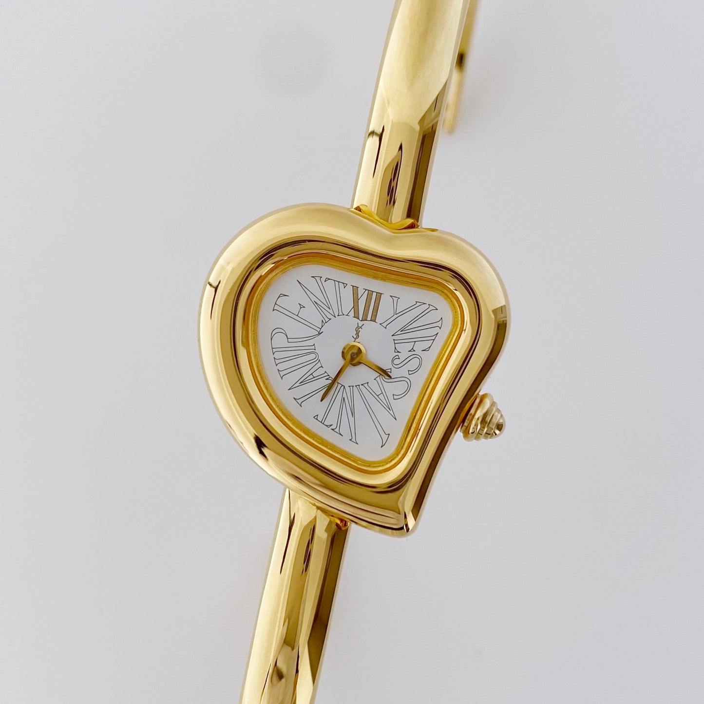 Yves Saint Laurent 1990s Heart Shaped Gold Plated Bangle Watch