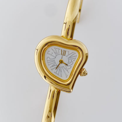 Yves Saint Laurent 1990s Heart Shaped Gold Plated Bangle Watch