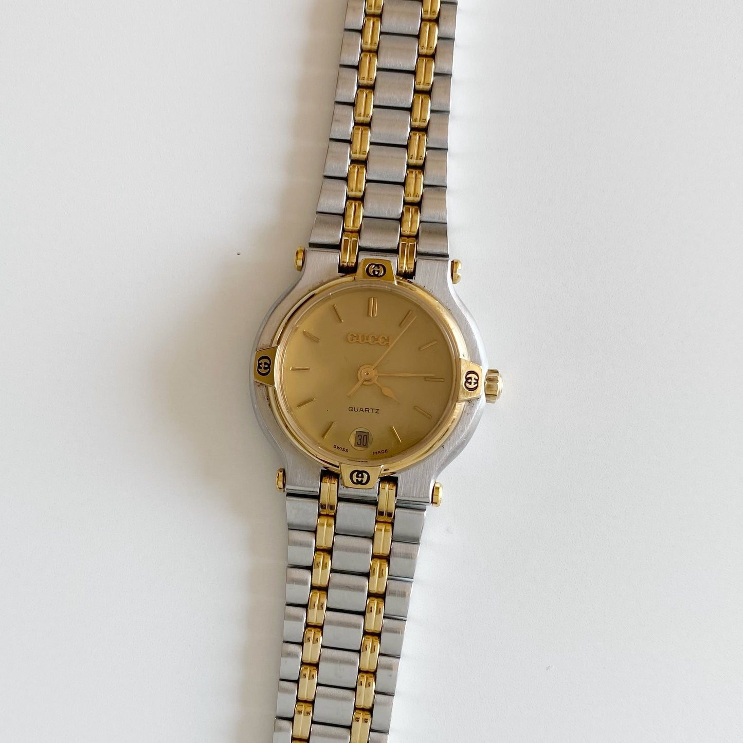 Gucci 1990s Date Round Dial Two Tone Watch