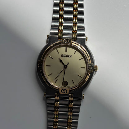 Gucci 1990s Round Dial Two Tone Gold Plated Watch (Large)