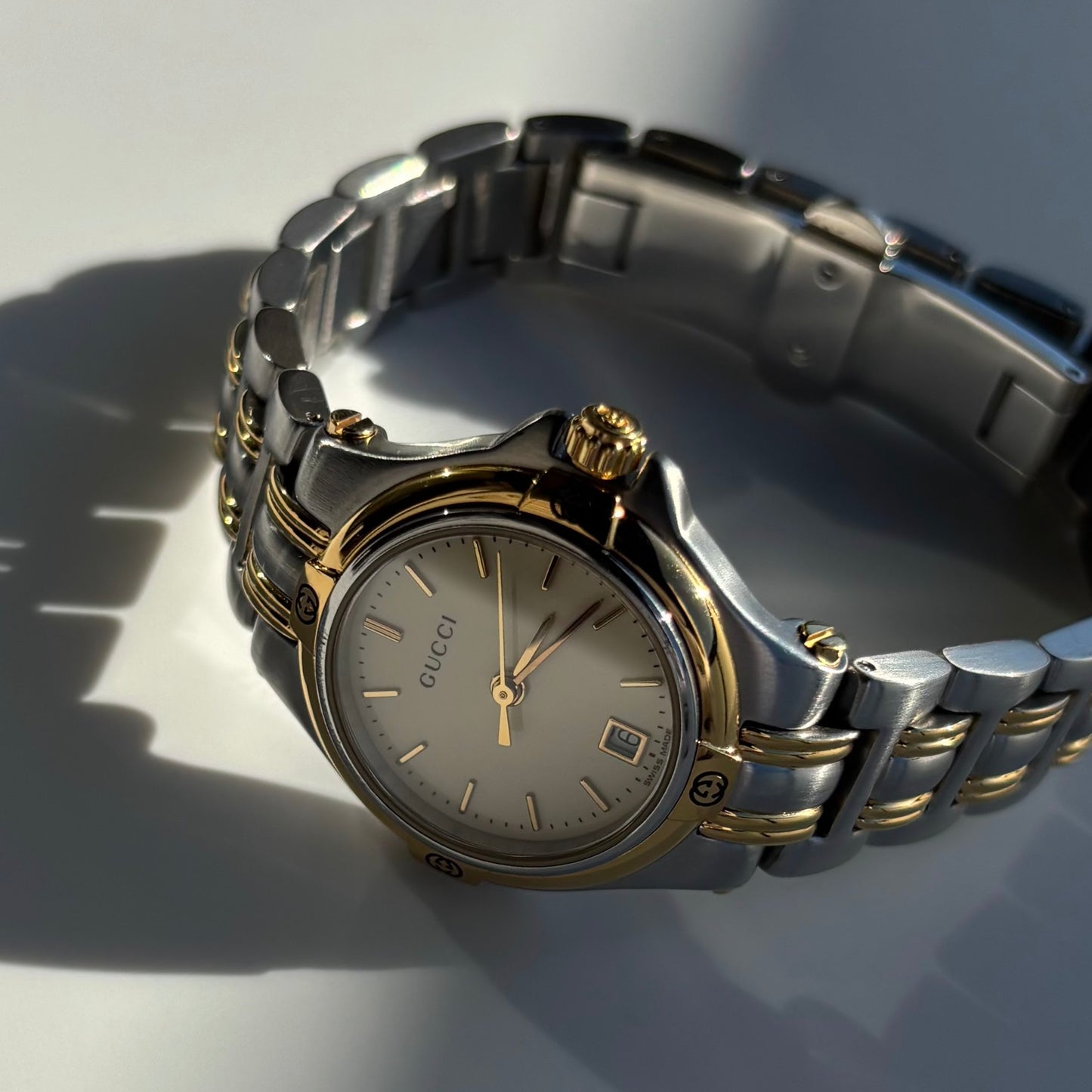 Gucci 1990s Date Gold Plated Two Tone Watch