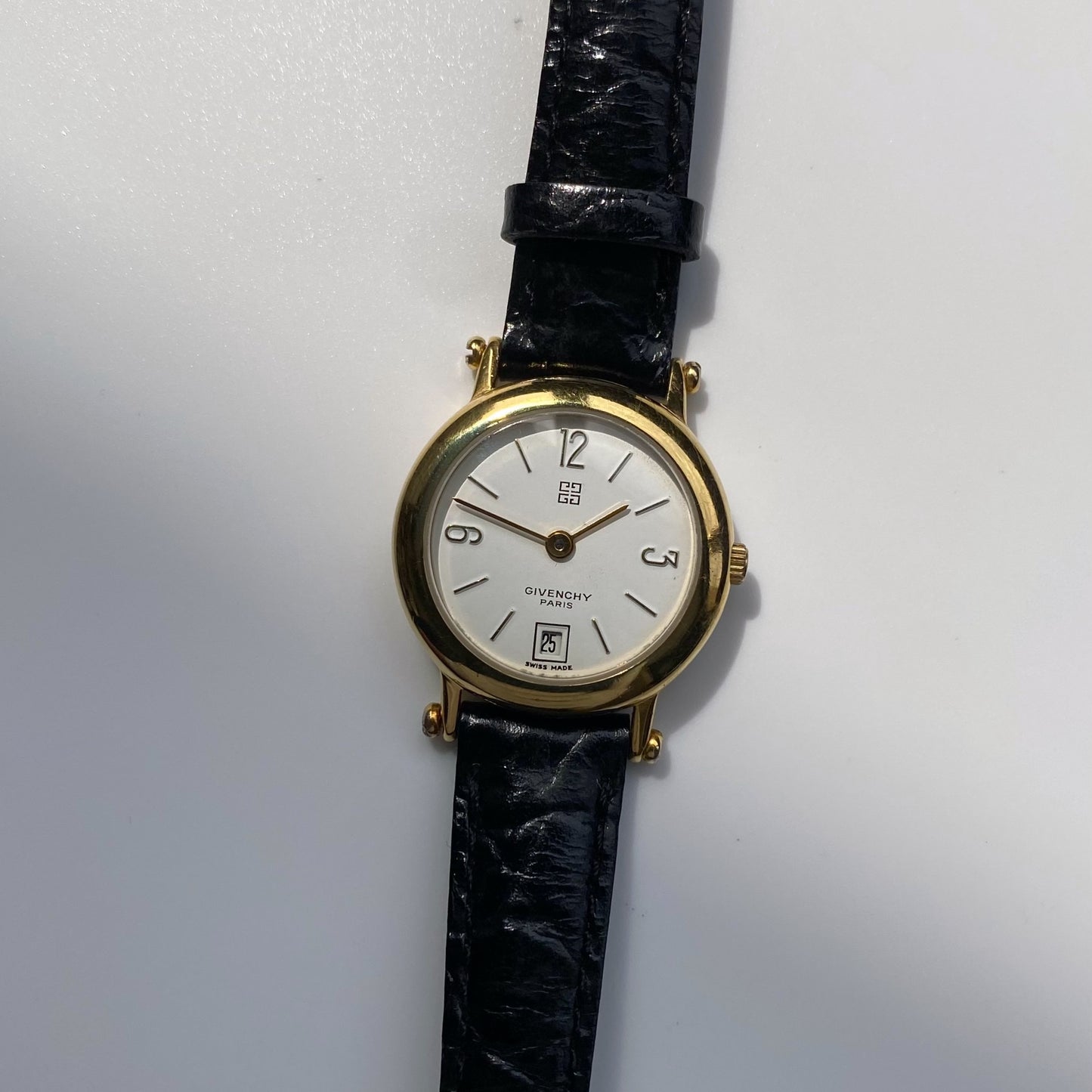 Givenchy 1990s Gold Plated Round Leather Watch