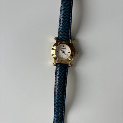 Gucci 1990s White Round Dial Gold-Plated Watch