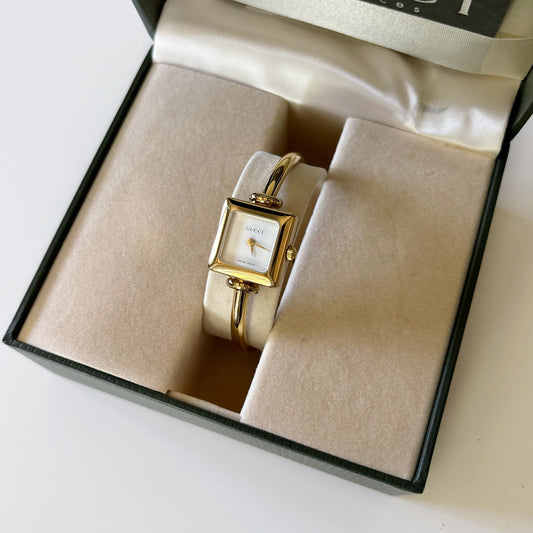 Gucci 1990s Square Gold Plated Bangle Watch