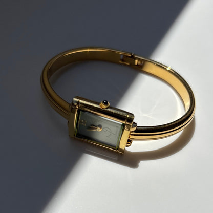 Yves Saint Laurent 1990s Green Dial Gold Plated Bangle Watch