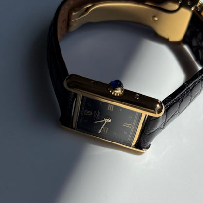 Cartier 1990s Must de Tank Black Dial Watch (SM)