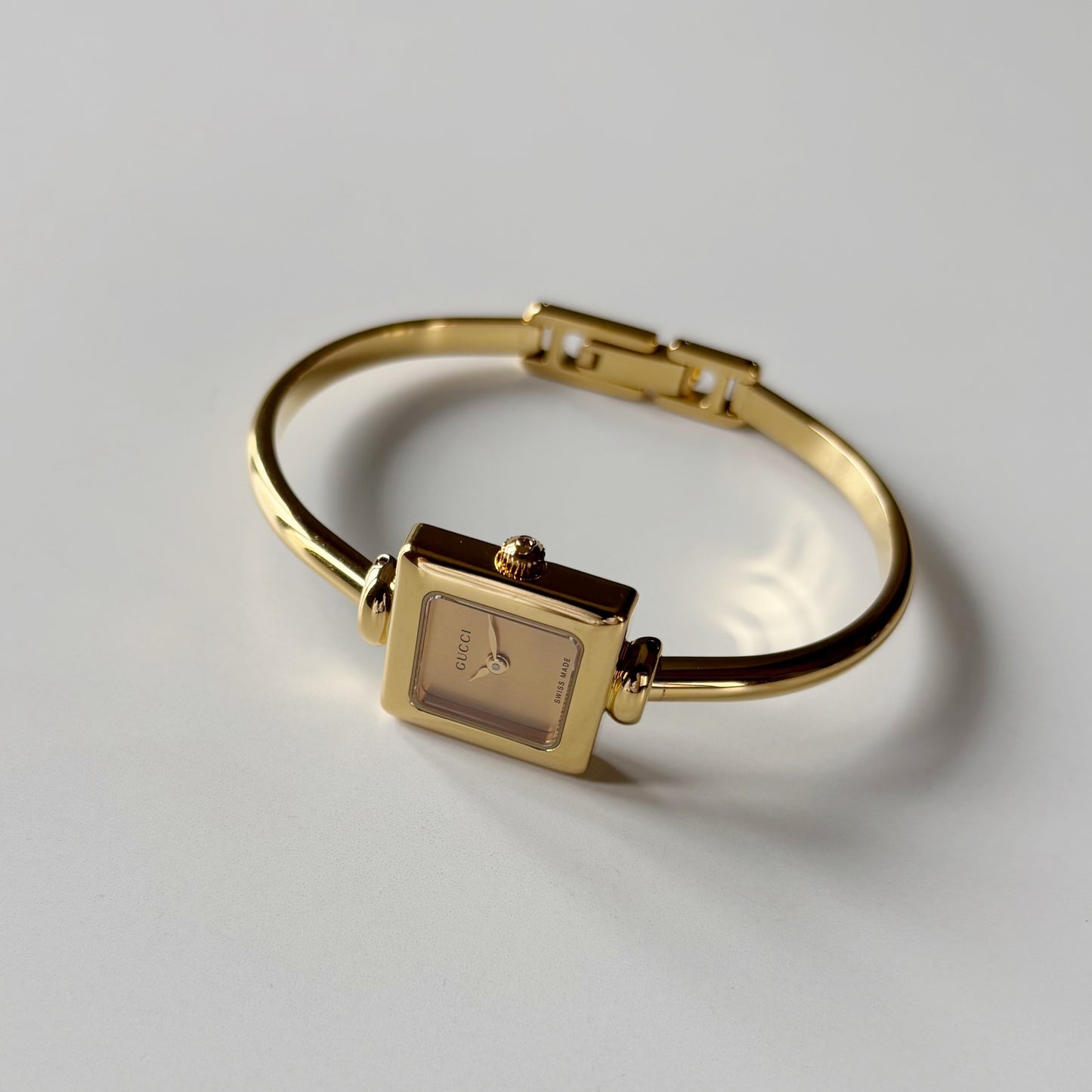 Gucci 1990s Square Dial Gold Plated Bangle Watch
