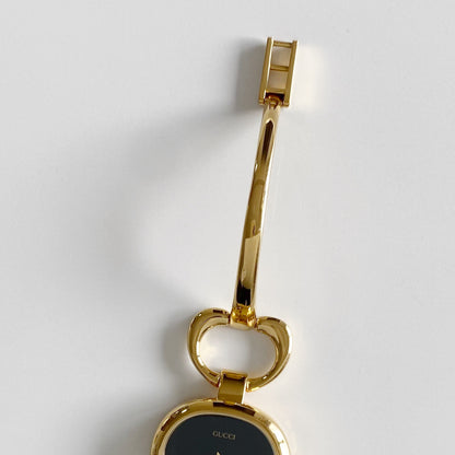 Gucci 1990s Black Dial Gold Plated Bangle Watch