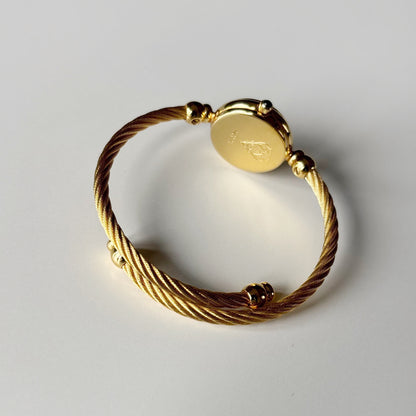 Gucci 1990s Seashell Dial Gold Plated Cable Bangle Watch
