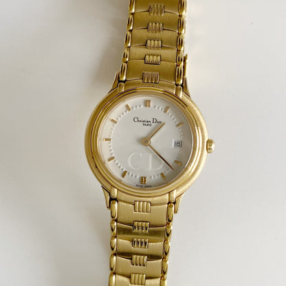 Dior 1990s Round Dial Gold Plated Watch