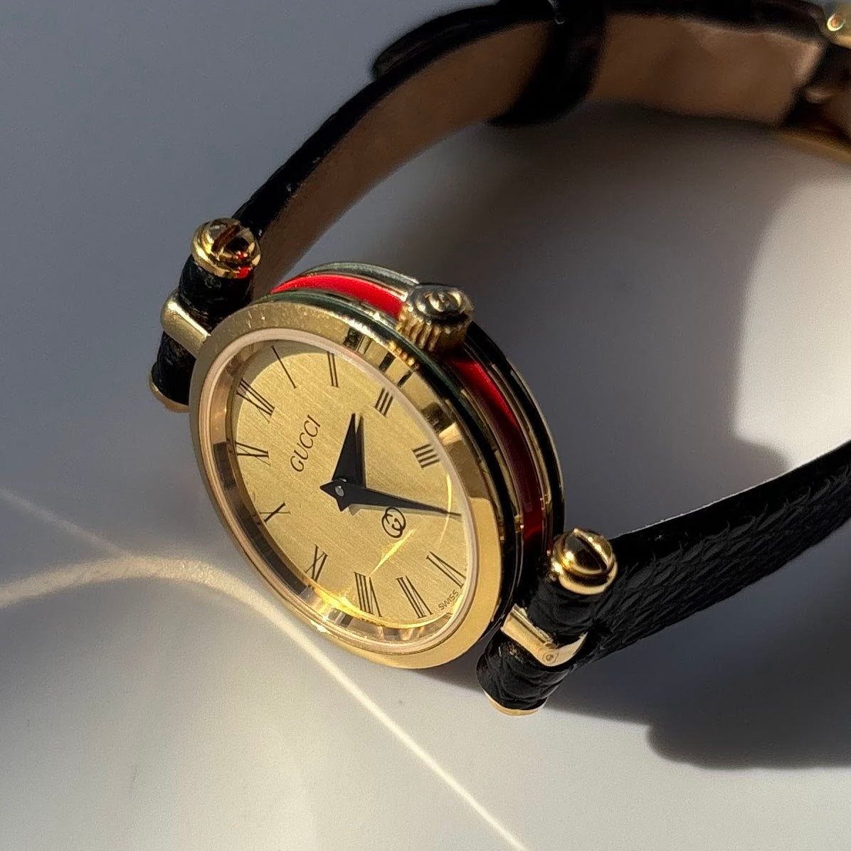 Gucci 1990s Round Dial Gold Plated Watch