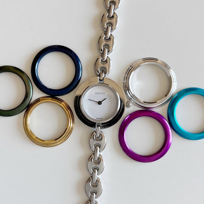 Gucci 1990s Interchangeable Bezel Stainless steel Watch with 6 bezels, case (165mm)